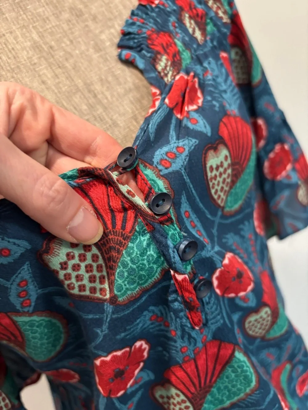 Anthro Maeve Letitia Smocked Floral Blouse Blue Ruffle Top Size Small - Picture 11 of 15